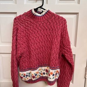 Lizwear vintage 80’s 90’s chunky knit retro sweater pink embroidered